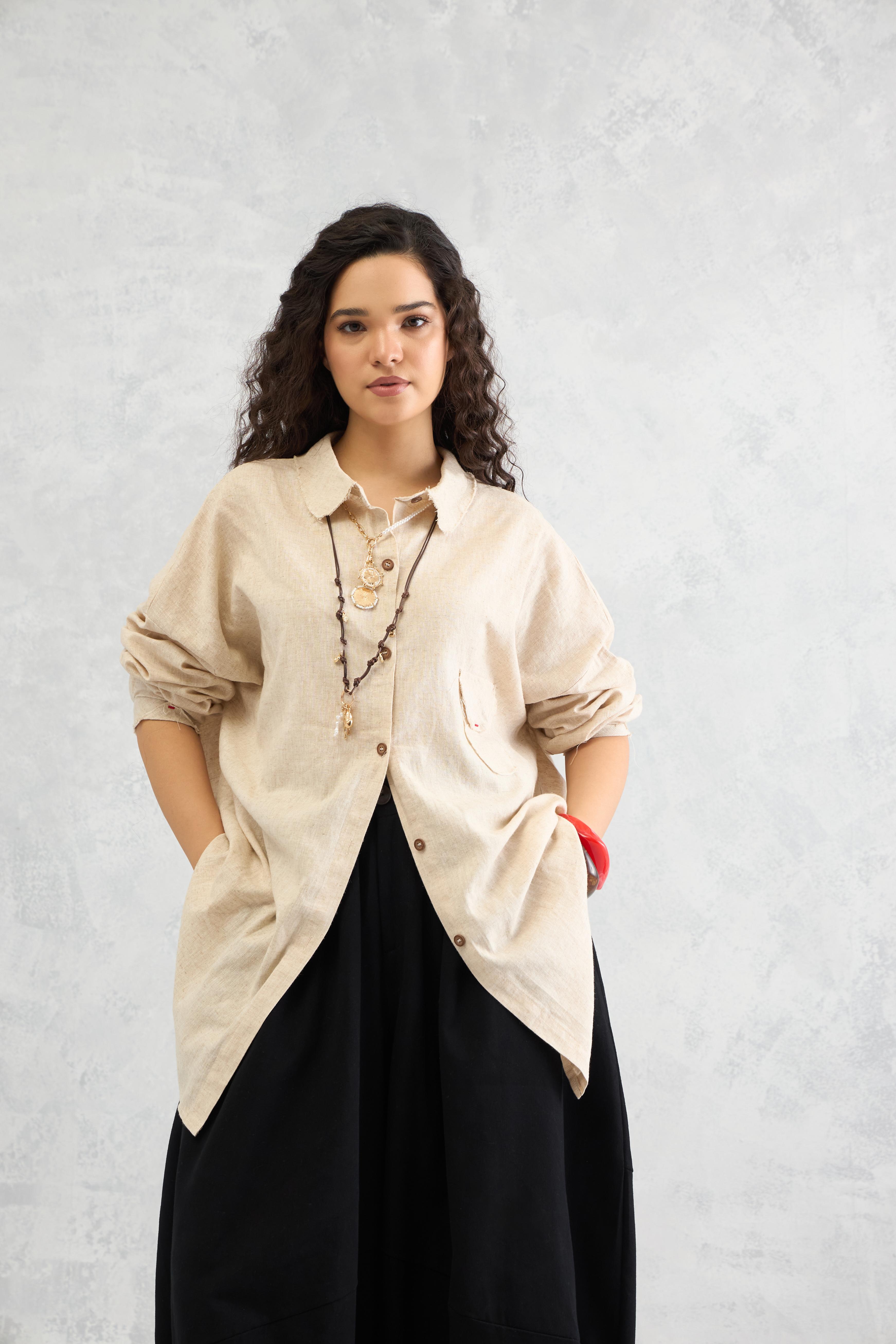Raw Edge Accent Shirt (10% Off Auto Applied On Add to Cart)