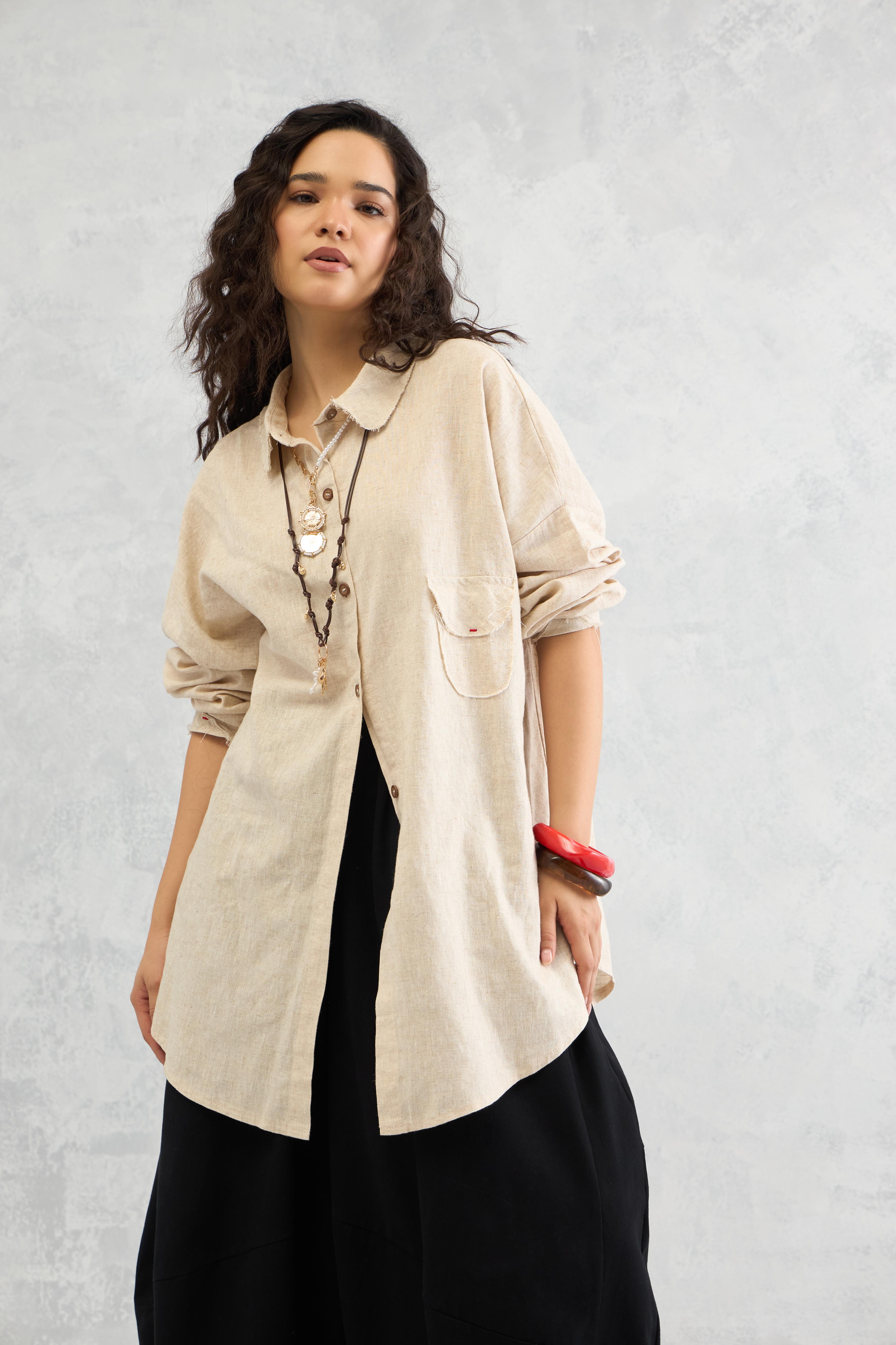 Raw Edge Accent Shirt (10% Off Auto Applied On Add to Cart)