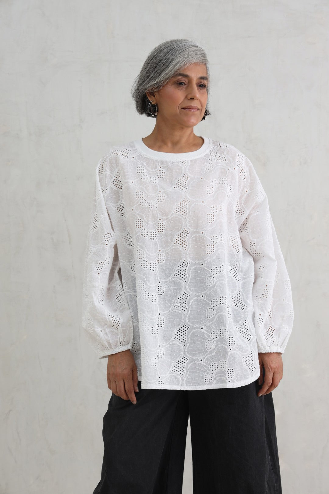 Full-Sleeve Schiffli Top (20% Off Auto Applied On Add to Cart)