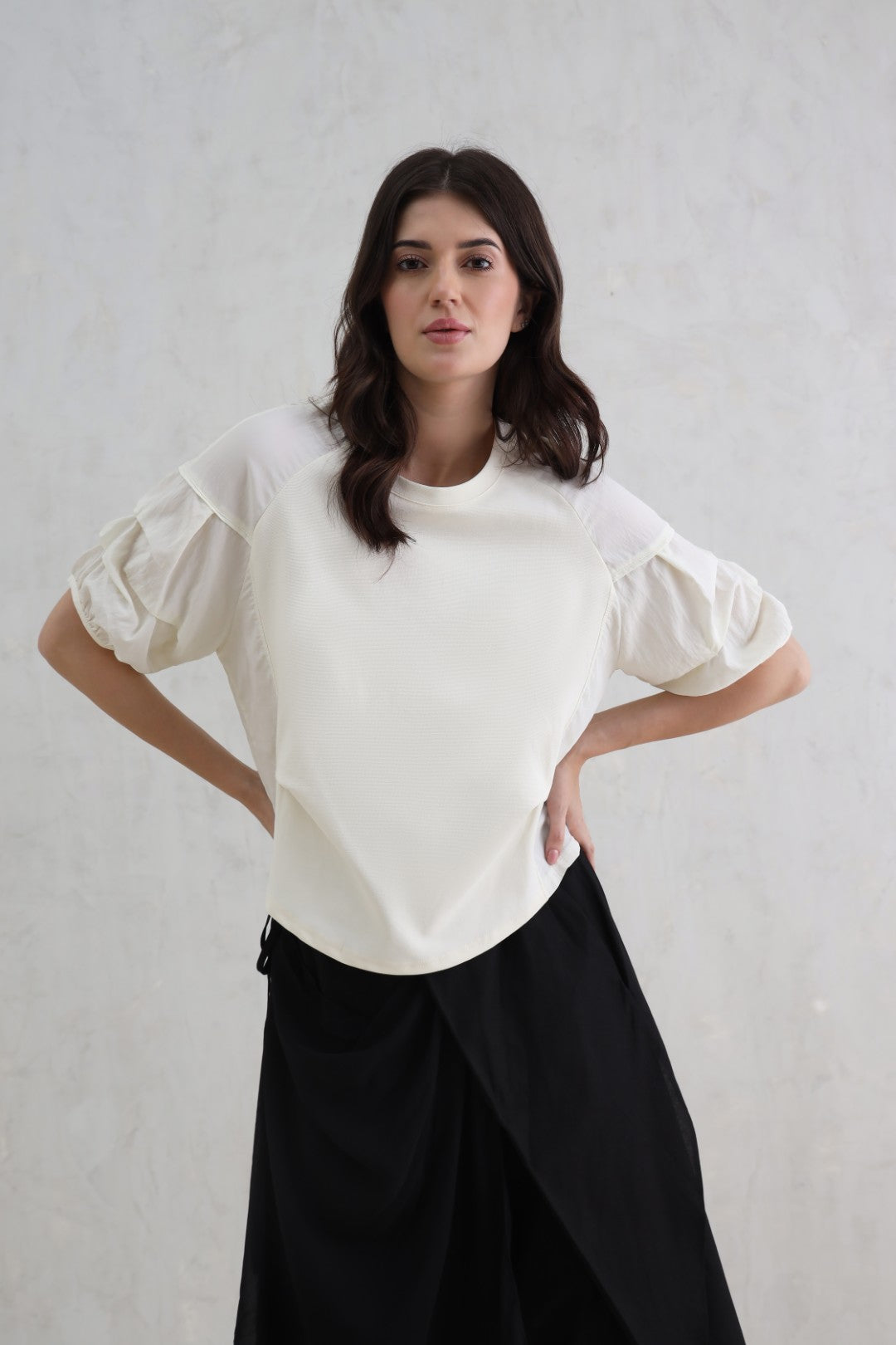Cream Duo-Fabric Top (20% Off Auto Applied On Add to Cart)