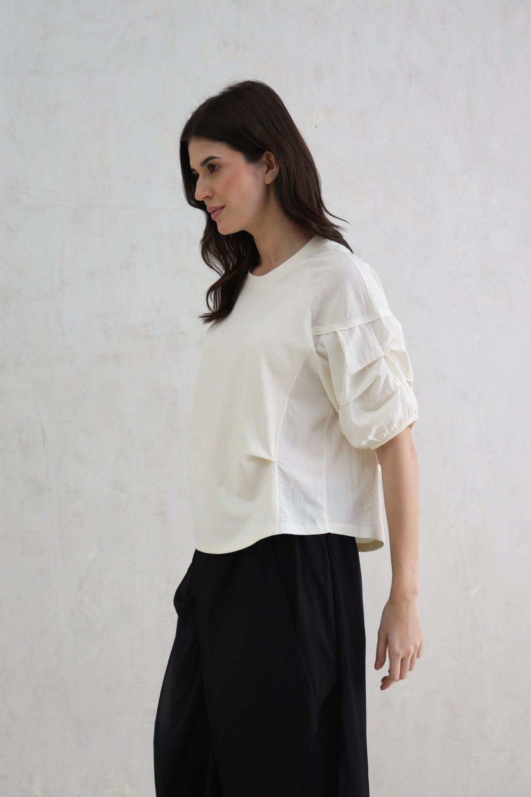Cream Duo-Fabric Top (20% Off Auto Applied On Add to Cart)