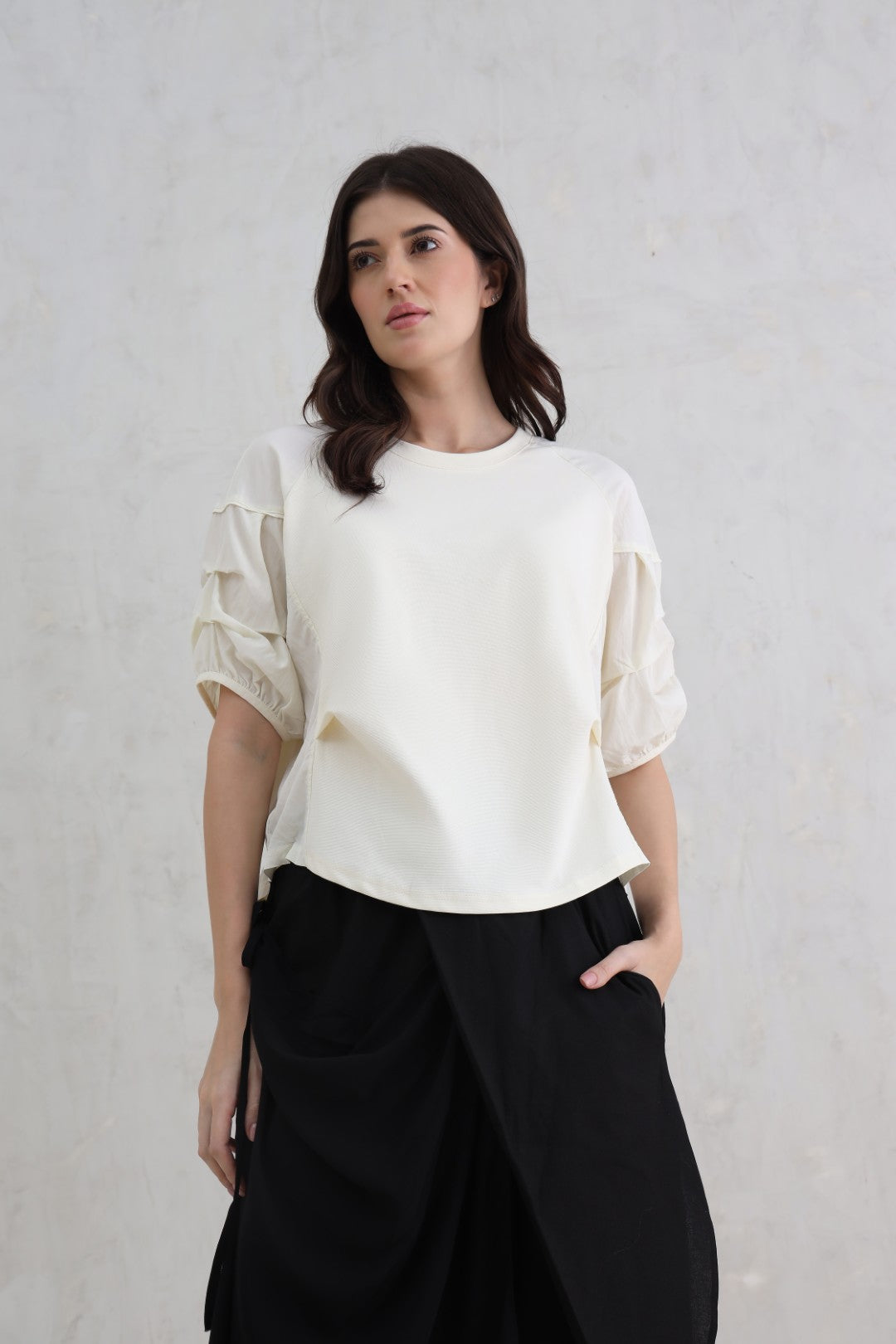 Cream Duo-Fabric Top