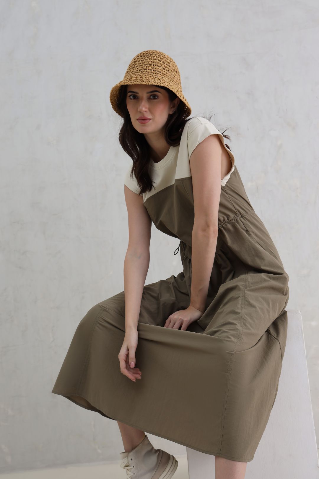 Olive Cream Flow Dress